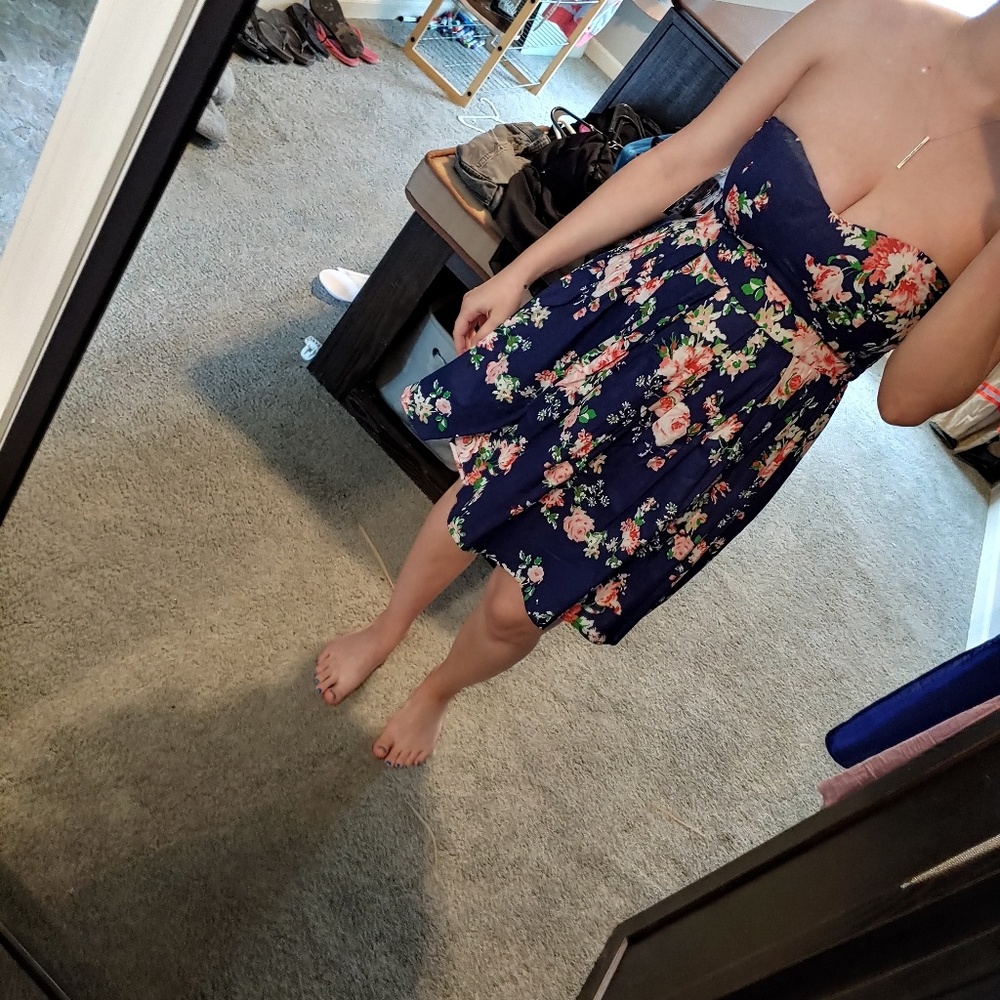 Strapless Navy Floral Dress